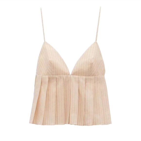 Zara Pleated Striped Babydoll Cami Mini Skort Set